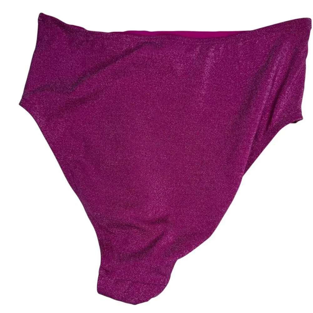 LAND'S END. swim bottom size 8 pink silver sparkle high waist high leg cut